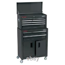 Meuble de rangement noir lourd combiné avec armoire à roulettes et coffre à outils à 6 tiroirs de 24 po