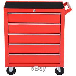 Outil Rouleau Cabinet Stoarge Boîte 5 Tiroirs Roues Caster Garage Atelier Rouge