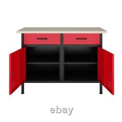 POLLOR Armoire de rangement en acier avec plan de travail de 120 cm, tiroirs à outils, garage, atelier, rouge