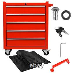 Red 5 Tiroir Lockable Metal Tool Storage Chest Roller Cabinet Roll Cab