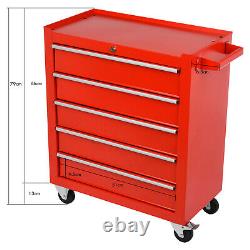Roller Tool Armoire Rangement Coffre 5 Tiroirs Roues Garage Atelier Rouge