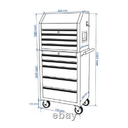 SGS Coffre à outils Pro 26 pouces avec 8 tiroirs et cabinet à roulettes, couvercle à vérin à gaz, prises de courant