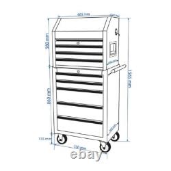 SGS Coffre à outils pro de 26 pouces avec 8 tiroirs et cabinet sur roulettes, couvercle à vérin à gaz, prises de courant