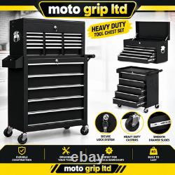 Servante d’atelier roulante à 14 tiroirs en acier, verrouillable, pour garage, noire