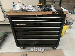Snap On Used Black Tool Box Roll Cab Cabinet 7 Tiroirs 40 Largeur Avec Plan De Travail