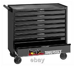 Teng Tools TCW208NBK1 37 PRO Boîte à outils à roulettes avec 8 tiroirs noirs.