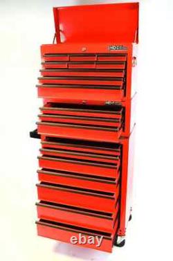 Trolley à outils Hilka, coffre de rangement en métal rouge avec 19 tiroirs, cabinet à roulettes.