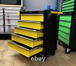 Us Pro Tools Coffre à outils en acier jaune et noir avec roulettes, 5 tiroirs