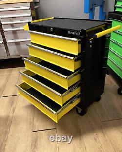 Us Pro Tools Coffre à outils en acier jaune et noir avec roulettes, 5 tiroirs