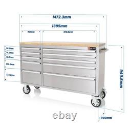VELUNT 55 Coffre d’atelier à 10 tiroirs en acier inoxydable brossé, armoire à outils, meuble coffre
  <br/>

