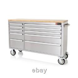 VELUNT 55 Coffre d’atelier à 10 tiroirs en acier inoxydable brossé, armoire à outils, meuble coffre
<br/>	 