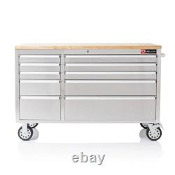 VELUNT 55 Coffre d’atelier à 10 tiroirs en acier inoxydable brossé, armoire à outils, meuble coffre<br/>
  