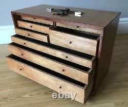 Vintage 8 Tiroir Tool Box Ingénieurs Horloger Lockable Coffre En Bois / Armoire