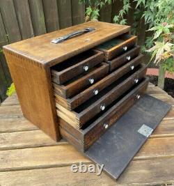 Vintage Antique Engineers Oak Tool Collectors Montres Makers Cabinet Box 7 Tiroirs
