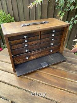 Vintage Antique Engineers Oak Tool Collectors Montres Makers Cabinet Box 7 Tiroirs