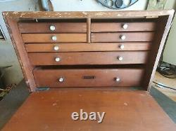Vintage Union 7 Drawer Engineers Toolmaker Wooden Tool Cabinet Chest Tool Box